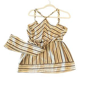 Vintage BCBG Maxazria Silk Strappy Shirt, Stripes Beige, Taupe 100% Silk,  Small